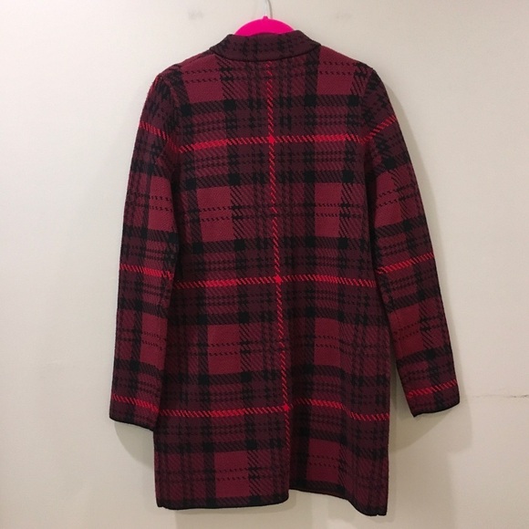 Max Studio Knit Sweater Plaid Houndstooth zip Heavyweight Red Black Small new - Picture 5 of 5